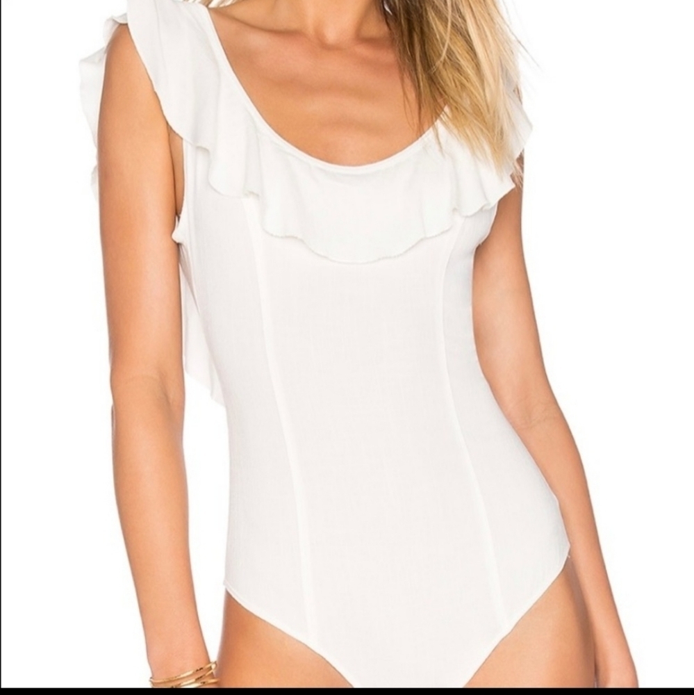 Free People Intimately Uh Huh Ruffle Ivory Bodysuit Size XS NWT.